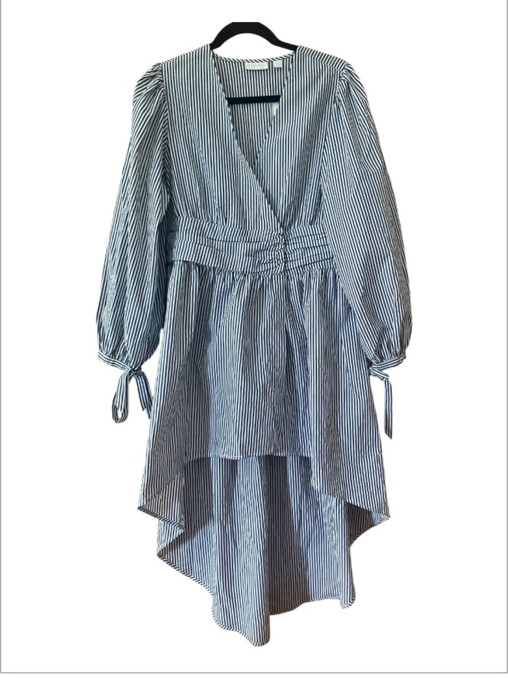 New York & Company NWT Striped High Low Puff Sleeve Midi Dress M